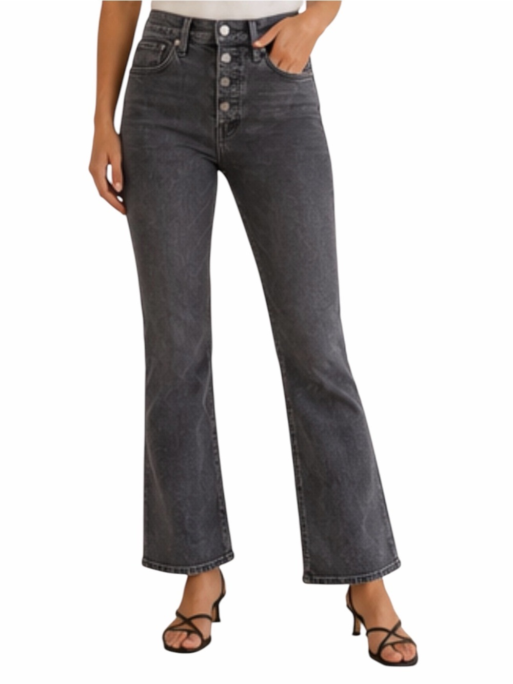 Madewell Cali Demi Boot Jeans 25 Gray Black Wash Button Fly Cropped